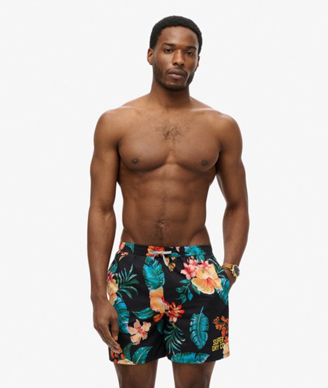 Superdry Herren 43cm Lange Badeshorts mit Hawaii-print Black - Größe: Xxl von Superdry
