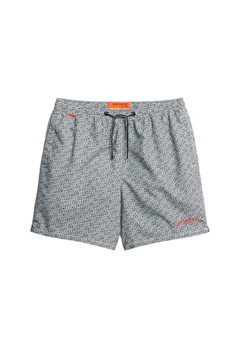 Superdry Herren 43cm lange Badeshorts mit durchgehendem Print Superdry Schwarz-Weiß M von Superdry