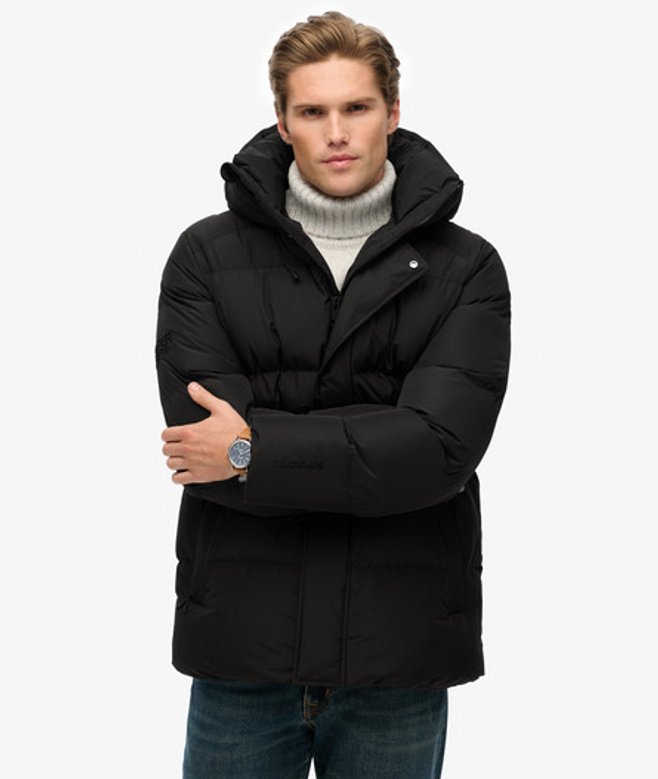 Superdry Herren Mittellange Sport-steppjacke mit Kapuze Black - Größe: Xxl von Superdry