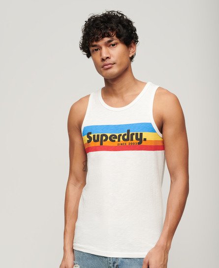 Superdry Herren Ärmelloses Gestreiftes Cali Tanktop mit Logo Creme - Größe: M von Superdry