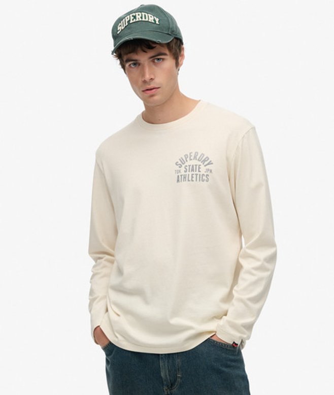 Superdry Herren Athletic Essentials Langarmoberteil White - Größe: S von Superdry