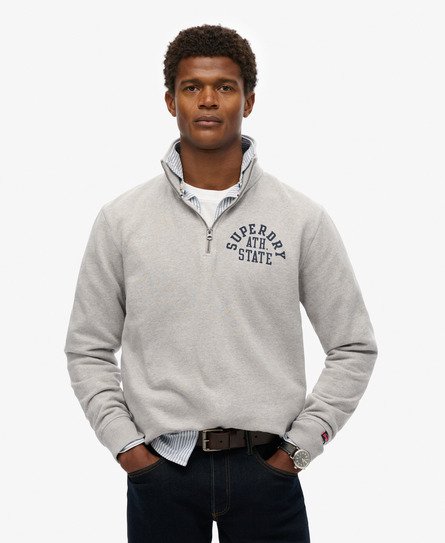 Superdry Herren Athletic Essentials Sweatshirt mit Halbem Reißverschluss Grau - Größe: L von Superdry