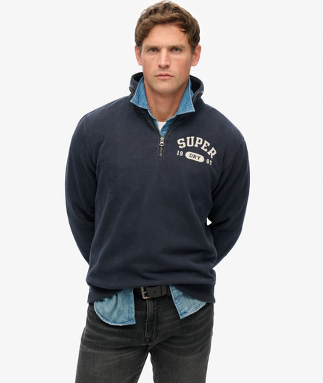 Superdry Men's Athletic Essentials Sweatshirt mit Halbem Reißverschluss Marineblau - Größe: XL von Superdry