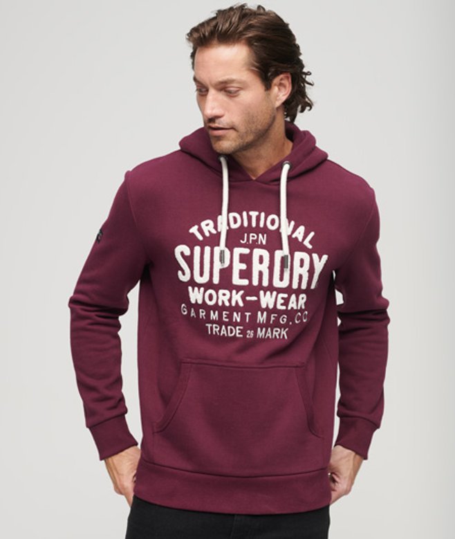 Superdry Herren Athletic Hoodie mit Grafik und Schriftzug Lila - Größe: M von Superdry