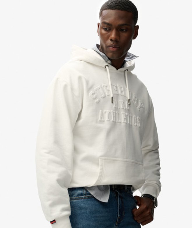 Superdry Herren Athletic Übergroßer Hoodie mit Prägung White - Größe: XL von Superdry