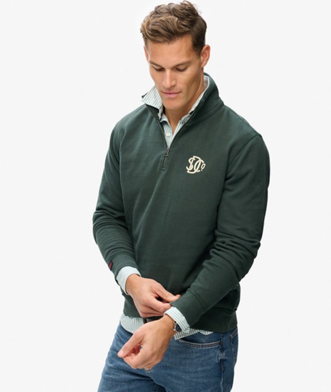 Superdry Herren Athletic SD Co Sweatshirt mit Halblangem Reißverschluss Green - Größe: L von Superdry