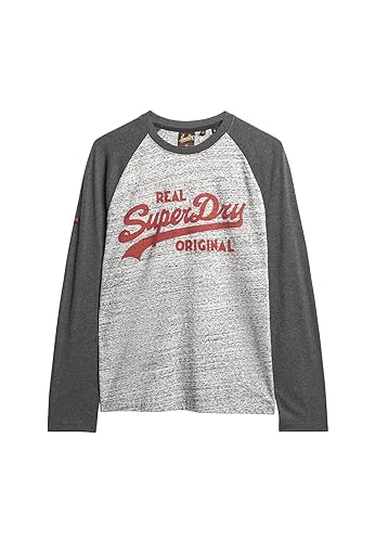 Superdry Herren Athletic Vl Raglan L/S Top T-Shirt, Grau (Flint Grey Grit/Charcoal Heather), M von Superdry