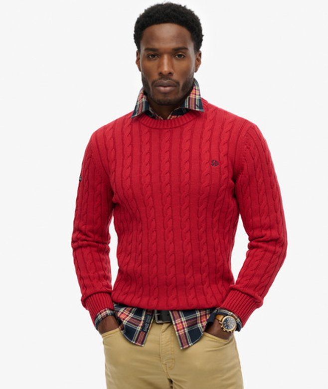 Superdry Herren Baumwoll-zopfmuster Rundhals-pullover Red - Größe: XL von Superdry