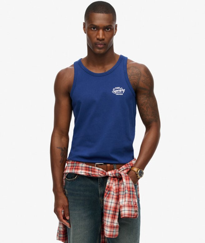 Superdry Herren Baumwolle Grafik Contrast Script Tanktop, Marineblau - Größe: L von Superdry
