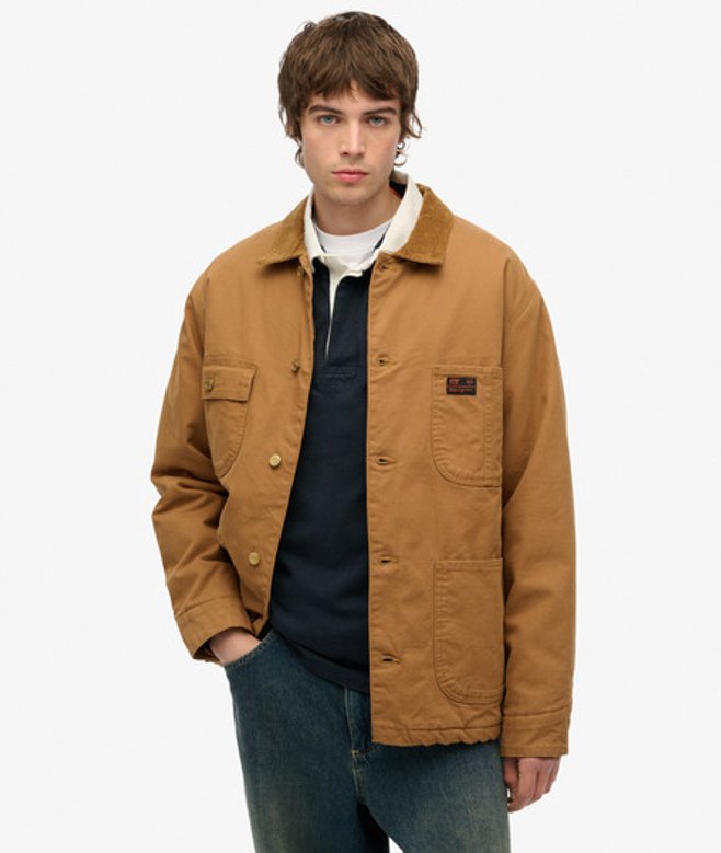 Superdry Herren Baumwolle Surplus Chore Jacke mit Vier Taschen, Braun - Größe: L von Superdry