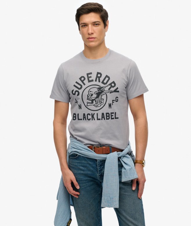 Superdry Herren Black Label T-shirt Dunkelgrau - Größe: L von Superdry