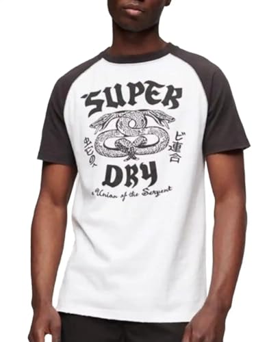 Superdry Herren Blackout Rock Raglan-T-Shirt mit Grafik Optik Weiß/Karbon Grau XL von Superdry