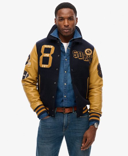 Superdry Men's Bomberjacke mit Kragen und Aufnähern Marineblau - Größe: L von Superdry