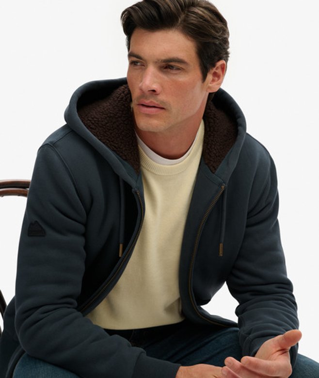 Superdry Herren Borg-gefütterter Zip-hoodie Dark Grey - Größe: L von Superdry