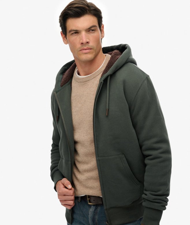 Superdry Herren Borg-gefütterter Zip-hoodie Green - Größe: L von Superdry