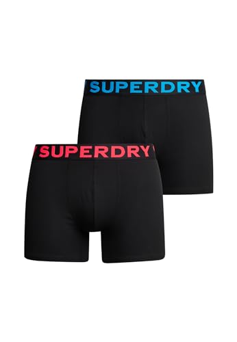 Superdry Herren Boxer Double Pack Boxershorts, Black/Neon, von Superdry