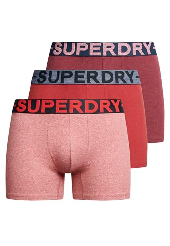 Superdry Herren Boxer Triple Pack Boxershorts, Berry Red Marl/Hike Red Marl/Mid Red Grit, von Superdry