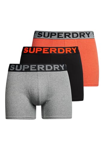 Superdry Herren Boxer Triple Pack Boxershorts, Black/Bright Orange Marl/NOOs Grey Marl, von Superdry