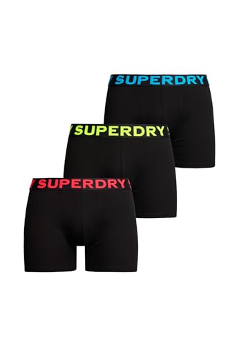Superdry Herren Boxer Triple Pack Boxershorts, Black/Neon, von Superdry