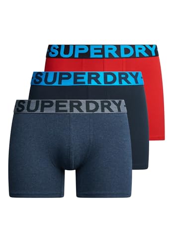 Superdry Herren Boxer Triple Pack Boxershorts, Dark Indigo Blue Marl/Eclipse Navy/Rouge Red, von Superdry