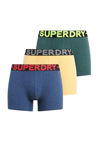 Superdry Herren Boxer Triple Pack Boxershorts, Drk Indg Bl MRL/BCK Grn MRL/Ntcl YLW MRL, von Superdry