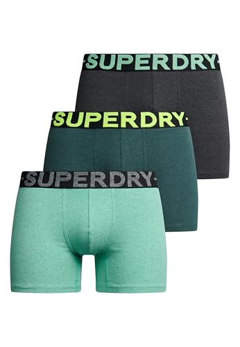 Superdry Herren Boxer Triple Pack Boxershorts, Raven Black Marl/Buck Green Marl/Fresh Green Marl, von Superdry