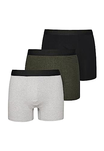 Superdry Herren Boxershorts aus Bio-Baumwolle im 3er-Pack Schwarz/Olivgrün/Grau S von Superdry