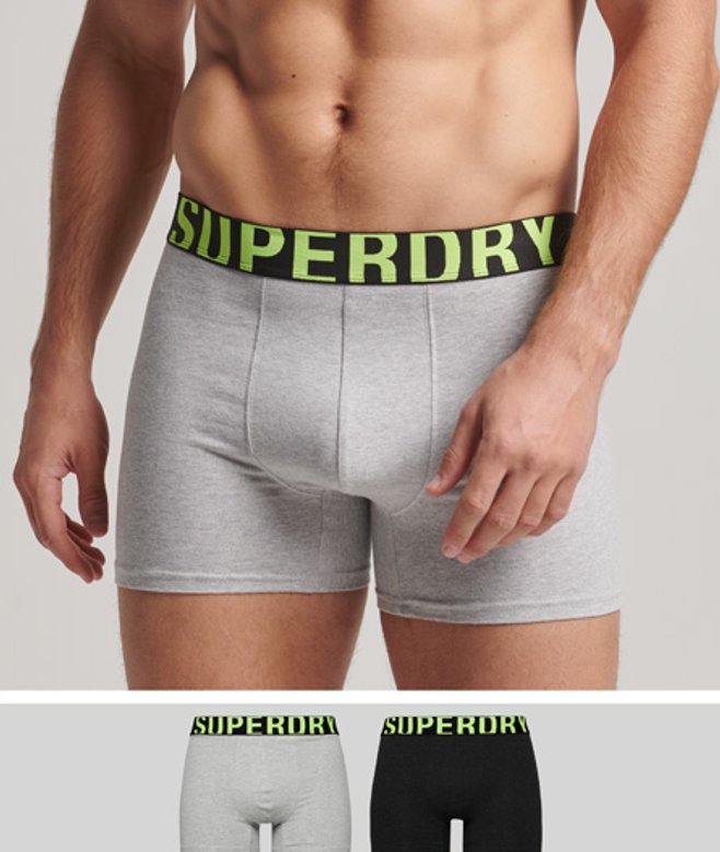 Superdry Herren Boxershorts aus Bio-baumwolle mit Doppeltem Logo im 2er-Pack Grau - Größe: M von Superdry