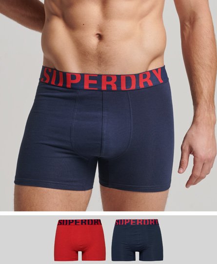 Superdry Herren Boxershorts aus Bio-baumwolle mit Doppeltem Logo im 2er-Pack Marineblau - Größe: M von Superdry