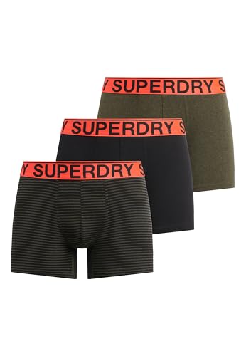 Superdry Herren Boxershorts im 3er-Pack Kaki Gestreift/Kaki Gesprenkelt/Schwarz XXL von Superdry