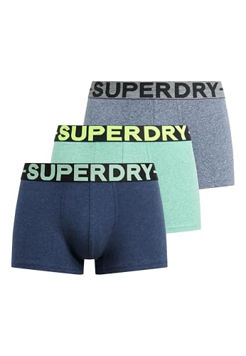 Superdry Herren Boxershorts im Dreierpack Dunkelindigoblau Meliert/Frischgrün Meliert/Matt Marineblau Gesprenkelt M von Superdry