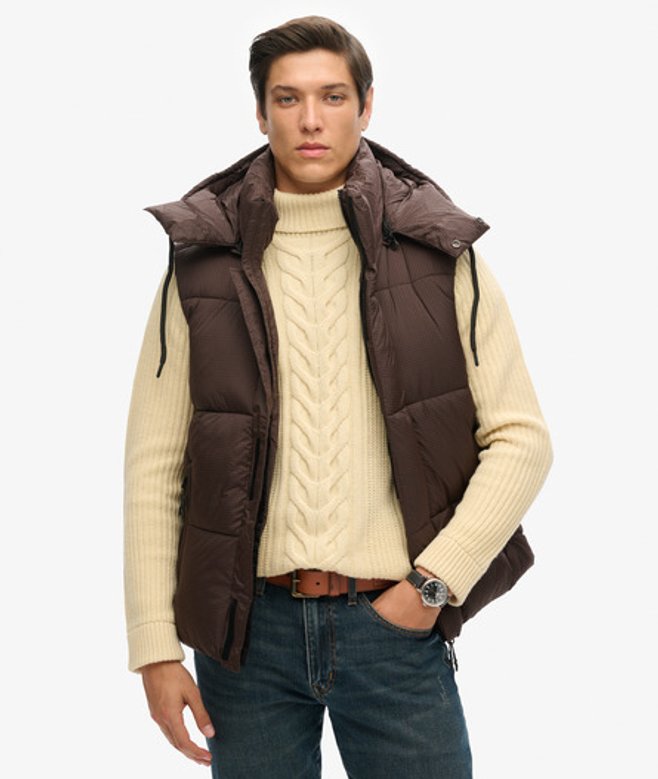 Superdry Herren Braun Kurze Touchline Steppweste, Größe: M - Größe: M von Superdry