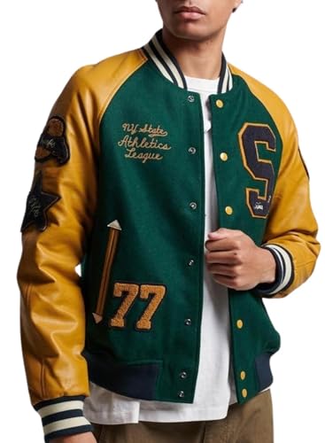 Superdry Herren COLLEGE VARSITY PATCHED BOMBER baby jacke, Enamel Green, von Superdry