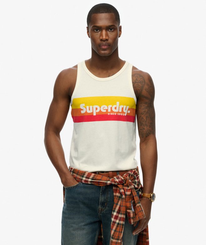 Superdry Herren Cali Striped Logo Tanktop Cream - Größe: M von Superdry