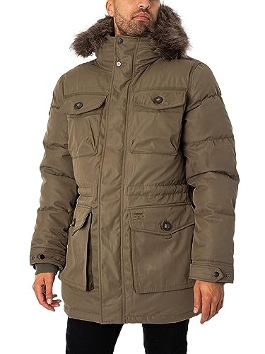 Superdry Herren Chinook Faux Pelz Parka Jacke, Grün (Dusty Olive Green), M von Superdry