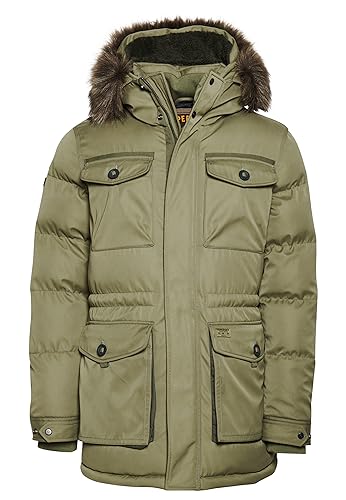 Superdry Herren Chinook Faux Pelz Parka Jacke, Grün (Dusty Olive Green), XL von Superdry
