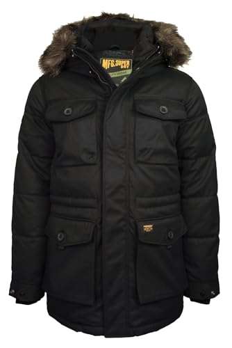 Superdry Herren Chinook Faux Pelz Parka Jacke, Schwarz, M von Superdry