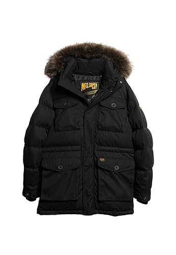 Superdry Herren Chinook Faux Pelz Parka Jacke, Schwarz, XL von Superdry