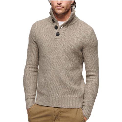 Superdry Herren Chunky Button High Neck Jumper T-Shirt, Mehrfarbig (Desert Taupe Beige Marl), Large von Superdry