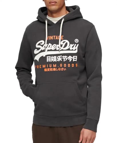 Superdry Herren Classic VL Heritage Hoodie Kapuzenpullover, Schwarz gewaschen, XL von Superdry