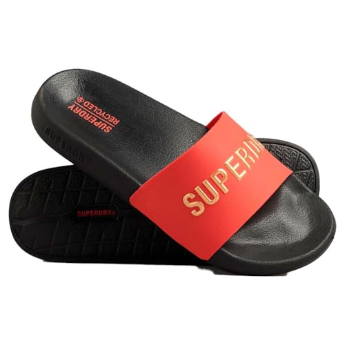 Superdry Herren Code Logo Vegan Pool Slide Flipflop, Schwarz, Hike, Rot, Metallic-Gold, Large von Superdry