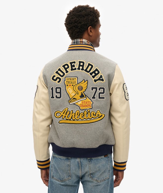 Superdry Men's College Bomberjacke mit Aufnähern Grau - Größe: S von Superdry