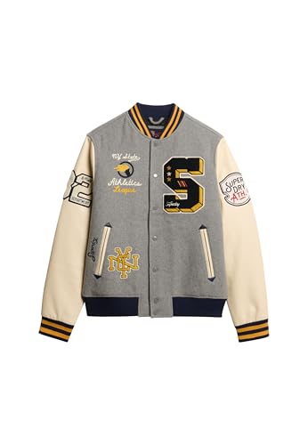 Superdry Herren College Bomberjacke mit Aufnähern Grau Meliert XXL von Superdry