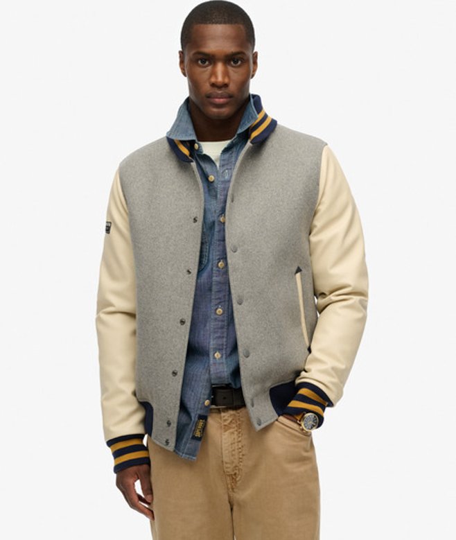 Superdry Herren College Varsity Bomberjacke Dark Grey - Größe: Xxl von Superdry