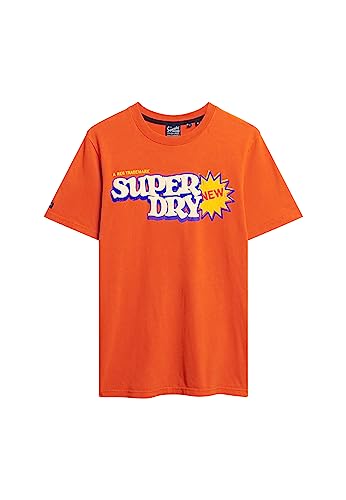 Superdry Herren Cooper 70's Retro Logo T-Shirt, Pures Kürbis-Orange, XXL von Superdry