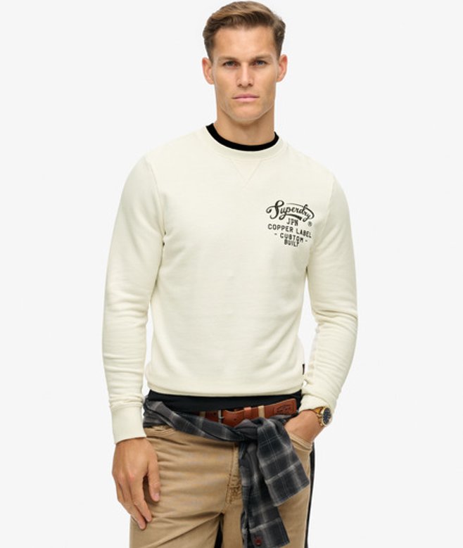 Superdry Herren Copper Label Grafik-sweatshirt mit Rundhalsausschnitt Creme - Größe: L von Superdry