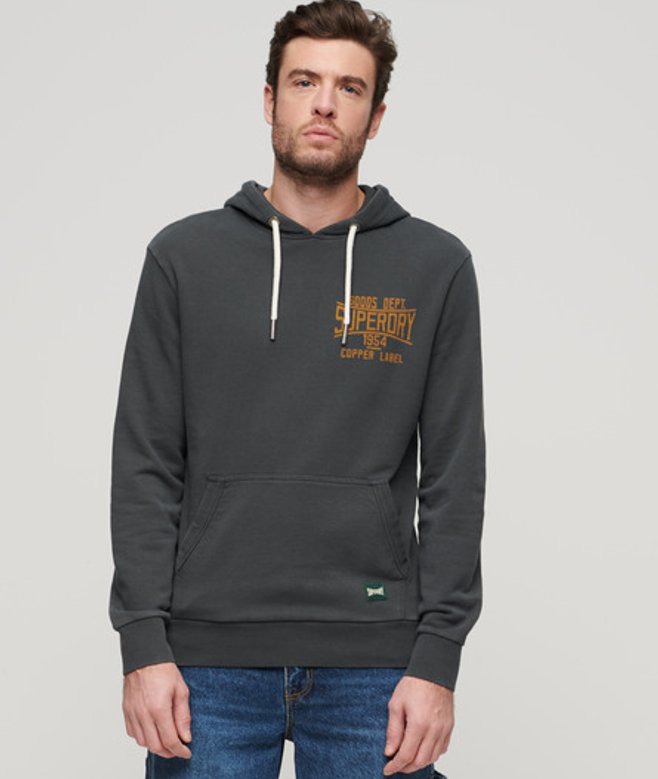 Superdry Herren Copper Label Hoodie mit Grafik auf der Brust Schwarz - Größe: L von Superdry