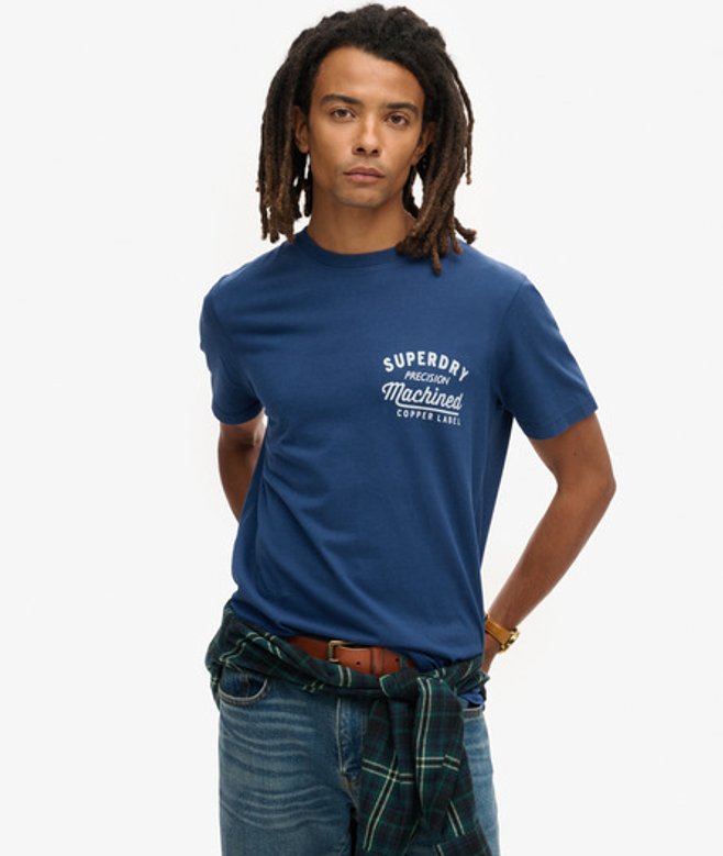 Superdry Herren Copper Label T-shirt mit Grafikprint auf der Brust Blau - Größe: L von Superdry