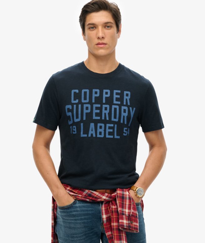 Superdry Herren Marineblau Copper Label Workwear T-Shirt Logo-Druck, Größe: L von Superdry