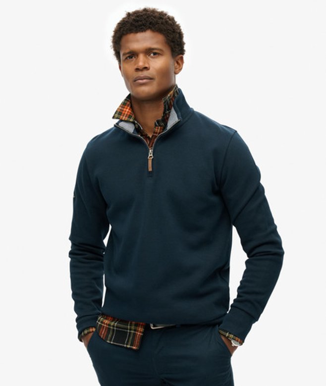 Superdry Herren Core Pikee-sweatshirt mit Halblangem Reißverschluss Marineblau - Größe: XL von Superdry
